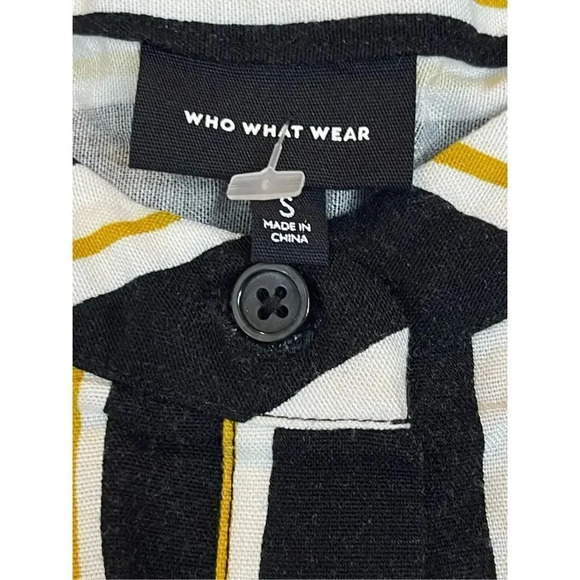NEW Who What Wear Black White Yellow Striped Wide Leg Jumpsuit Sz Small Pockets - Picture 9 of 11